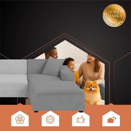 Pokrowiec na Narożnik Kanapę Leżankę Ciemno Szary Welur Elastyczny 190-230 Ruhhy 26181