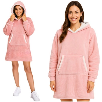 Koc Bluza z Kapturem Oversize Ciepła Gruba Kocobluza Futrzak Długa Duża XXL Ruhhy 26144