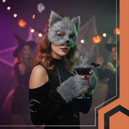 Strój Kota Lisa Wilka RUHHY Czarny Maska Ogon Łapki Przebranie 4w1 Therian