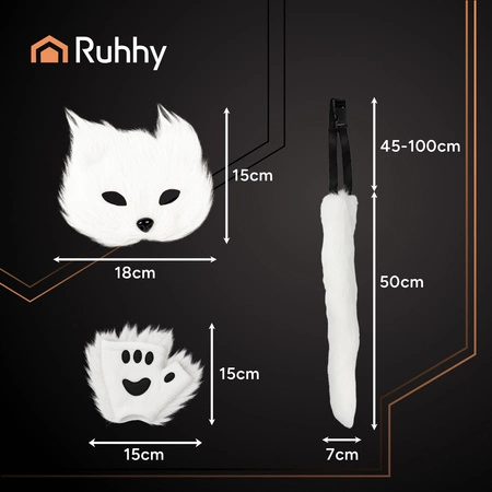 Strój Kota Lisa Wilka RUHHY Biały Maska Ogon Łapki Przebranie 4w1 Therian