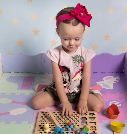 Układanka Drewniany Sorter Klocki Koraliki + Cyfry KRUZZEL