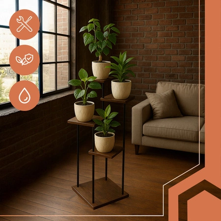 Kwietnik Stojący Stojak na Kwiaty Kwiatki Rośliny Metalowy Loft 5 Poziomowy RUHHY 25998