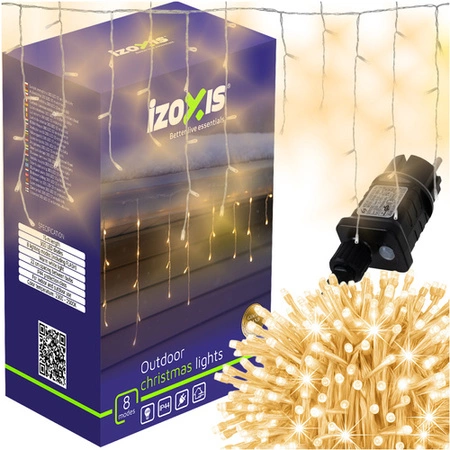 Lampki Choinkowe 300 LED Flash 15m IZOXIS Zew Sople Kurtyna Ciepłe Białe