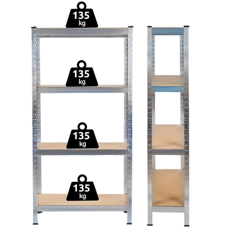 Regał Magazynowy Metalowy 150x75x30 cm 4 Półki Garażowy 540 kg do Garażu MALATEC