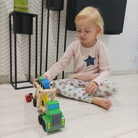 Laweta Ciężarówka Tir Drewniana Składana Zestaw + 4 Auta Autka Samochodziki