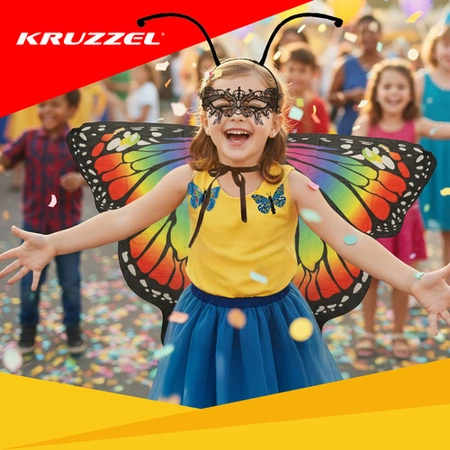 Strój Motyla dla Dzieci KRUZZEL Duże Skrzydła Opaska Kostium Przebranie 5w1