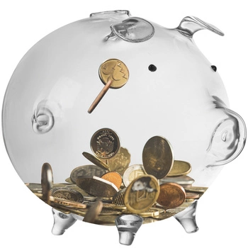 Skarbonka na Prezent Duża Świnka na Monety Banknoty Szklana Przeźroczysta RUHHY