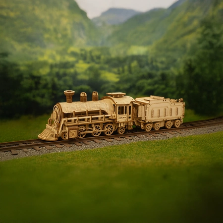 Drewniane Puzzle 3D Model Lokomotywa Parowa z Wagonem Układanka DIY 282 el Kruzzel 26515