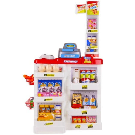 Supermarket Sklep Kasa dla Dzieci Stragan + Wózek Koszyk z Akcesoria Duży ISO TRADE