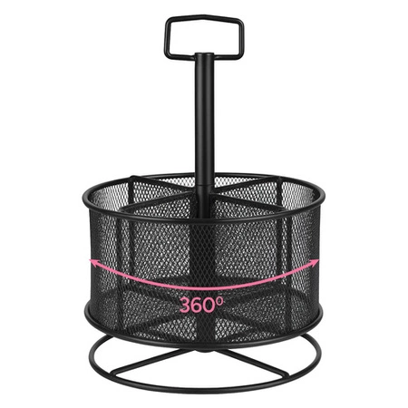 Organizer na Biurko Kredki Przybornik Duży Metalowy Czarny Obrotowy Siatka