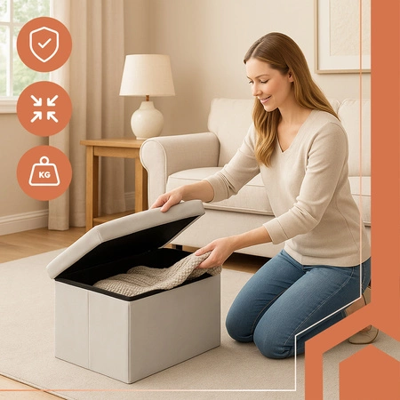 Pufa ze Schowkiem Składana Siedzisko do Siedzenia Puf z Weluru Skrzynia XL Ruhhy 25994