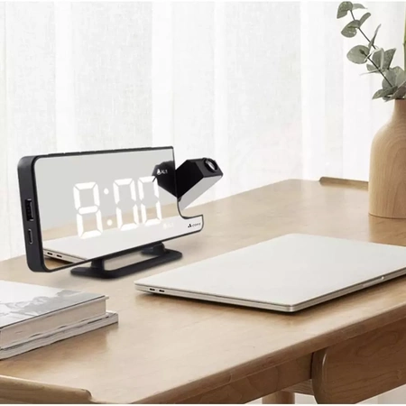 Budzik Zegar Cyfrowy Zegarek Projektor LED Lustro IZOXIS