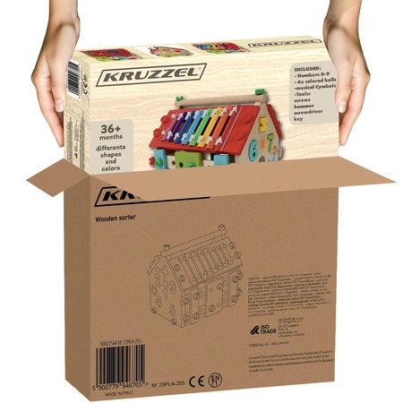 Sorter Drewniany Domek Edukacyjny Cyfry Kostka Cymbałki Kulki dla Dzieci KRUZZEL