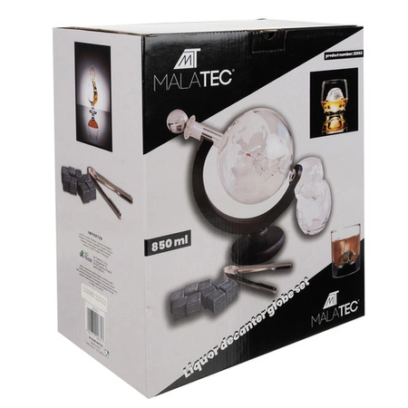 Karafka do Whisky Globus Zestaw 2 Szklanki Podkładki Szczypce Kostki 850 ml MALATEC