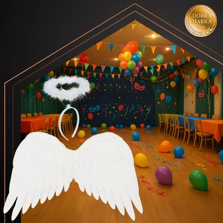 Strój Anioła na Jasełka Aureola Głowę Skrzydła Aniołka Białe Pióra Kostium Ruhhy 26480