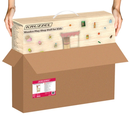 Supermarket Sklep Stragan dla Dzieci Drewniany Kasa Owoce + Akcesoria Duży KRUZZEL