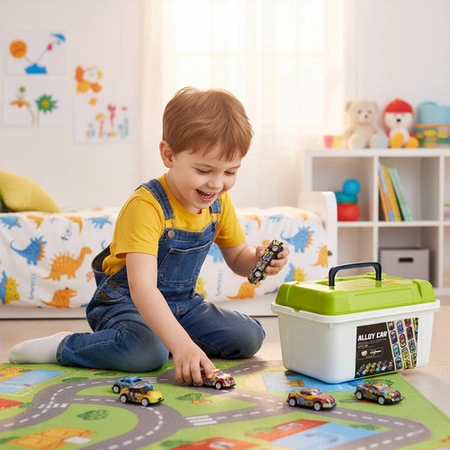 Samochodziki Resoraki z Napędem ISO TRADE 50 szt Metalowych Aut + Organizer