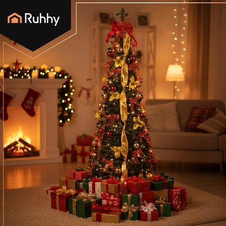 Choinka Sztuczna Udekorowana RUHHY Składana Drzewko ze Stojakiem XXL 180cm