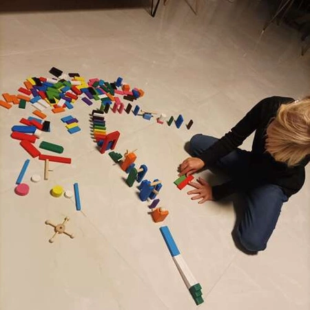 Klocki Drewniane Układanka Domino Kolorowe Duża Gra dla Dzieci Zestaw Torba KRUZZEL