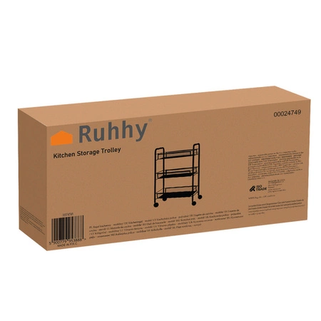 Regał Mobilny na Kółkach Wózek Kuchenny 3 Półki Czarny Szafka Półka Kuchni RUHHY