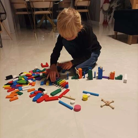Klocki Drewniane Układanka Domino Kolorowe Duża Gra dla Dzieci Zestaw Torba KRUZZEL