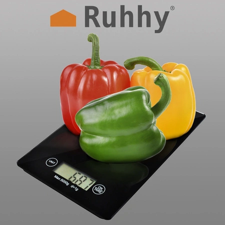 Waga Kuchenna Szklana Elektroniczna Precyzyjna do 5kg LCD 1g Cyfrowa Płaska RUHHY