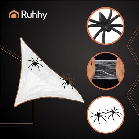 Sztuczna Pajęczyna Halloween Pająki Biała Sieć Duża Pająk Dekoracja Zestaw Ruhhy 26074