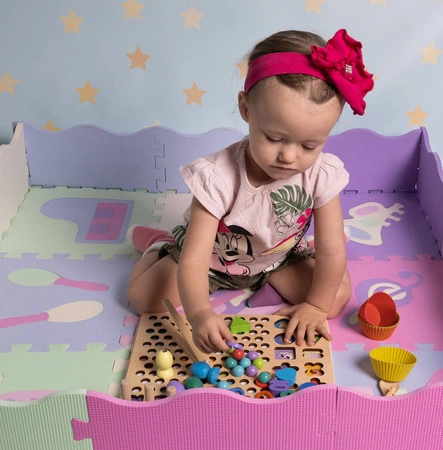 Układanka Drewniany Sorter Klocki Koraliki + Cyfry KRUZZEL