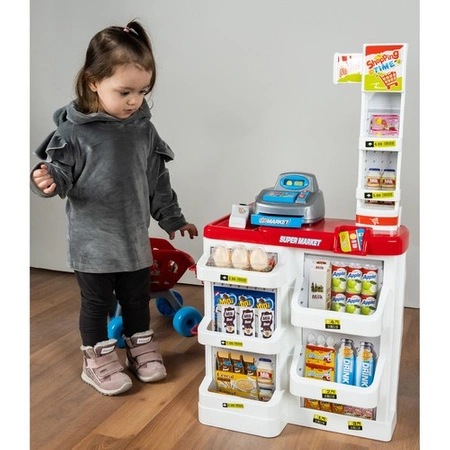 Supermarket Sklep Kasa dla Dzieci Stragan + Wózek Koszyk z Akcesoria Duży ISO TRADE