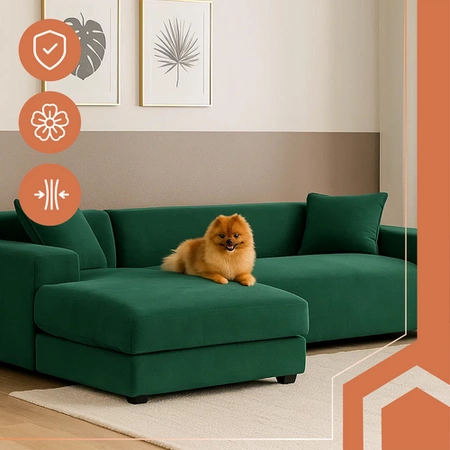 Pokrowiec na Narożnik Kanapę Leżankę Butelkowy Welur Elastyczny 190 - 230cm Ruhhy 26183