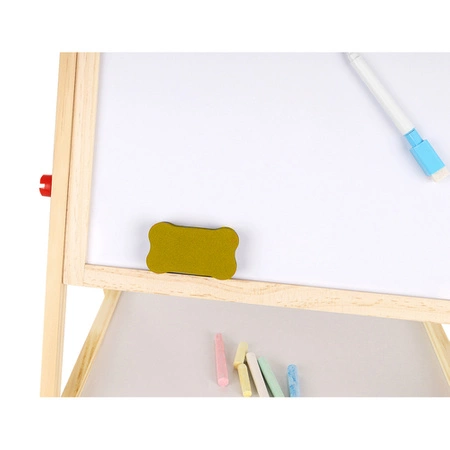 Tablica Magnetyczna Suchościeralna Kredowa Stojąca Dwustronna Drewniana 6w1 KRUZZEL