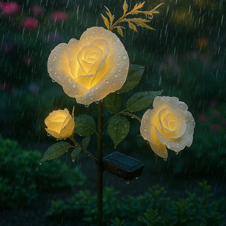 Lampa Solarna Róża Wbijana LED Ogrodowa Świecąca 3 Sztuczne Kwiaty Solarne GARDLOV 25282
