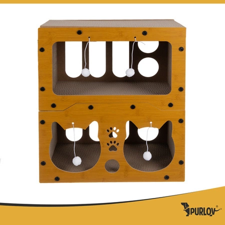 Drapak Domek dla Kota Purlov Dwupiętrowy Legowisko z Tektury i HDF