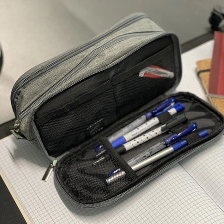 Piórnik Szkolny Trzykomorowy Rozkładany Duży Potrójny dla Dzieci Zamek Grey MAALEO