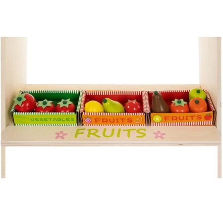 Supermarket Sklep Stragan dla Dzieci Drewniany Kasa Owoce + Akcesoria Duży KRUZZEL