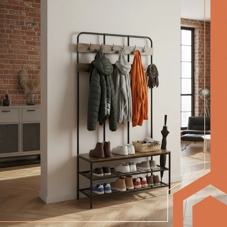 Regał Stojący z Wieszakiem Ruhhy Trzy Półki Organizer do przedpokoju LOFT