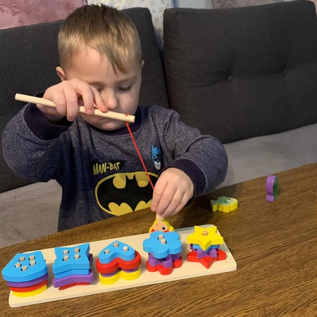 Układanka Sorter Drewniana Montessori Klocki Edukacyjna Gra Łowienie Rybek KRUZZEL