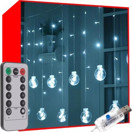 Kurtyna Świetlna do Okna Lampki Choinkowe Kule LED ISO TRADE