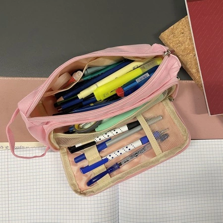 Piórnik Szkolny Dwukomorowy Rozkładany Saszetka Podwójny dla Dzieci Różowy MAALEO