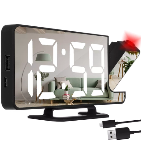 Budzik Zegar Cyfrowy Zegarek Projektor LED Lustro IZOXIS
