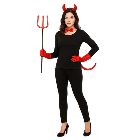 Strój Diabła na Halloween Rogi Widły Kostium Diablełka Diabeł Przebranie KRUZZEL