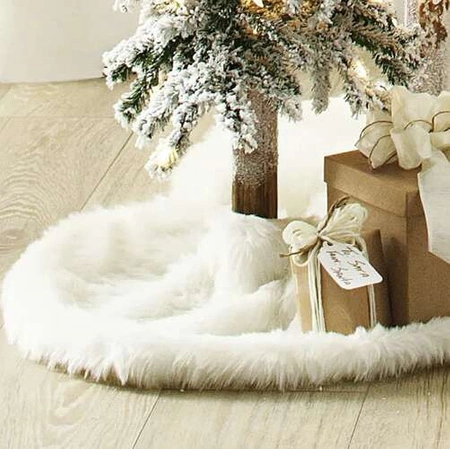 Dywanik pod Choinkę Mata Futerko Biały Dywan 90 cm Duży na Prezenty Okrągły RUHHY