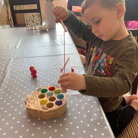 Łowienie Rybek Gra Zręcznościowa Drewniana Rybki na Magnes + Wędki Rodzinna KRUZZEL