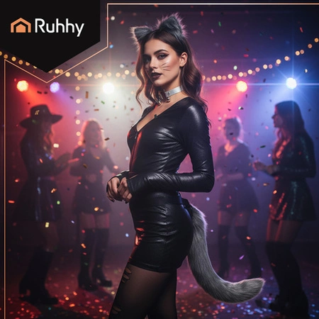 Strój Kota Lisa Wilka RUHHY Ogon Uszy Choker Szary Przebranie 3w1 Therian