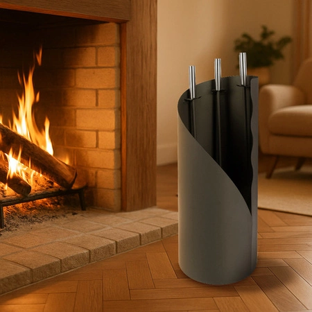 Przybory Kominkowe Akcesoria do Kominka Pieca Loft Stalowe Zestaw + Stojak Kaminer 25970