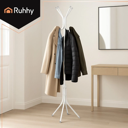 Wieszak Stojący na Ubrania Odzież Kurtki Stojak Podłogowy Metalowy 4 Nóżki Ruhhy 26360