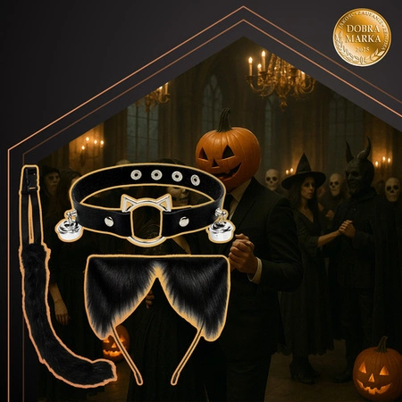 Strój Kota Lisa Wilka RUHHY Ogon Uszy Choker Czarny Przebranie 3w1 Therian