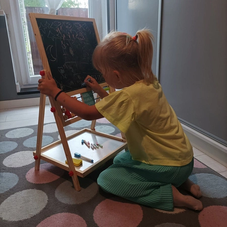 Tablica Magnetyczna Suchościeralna Kredowa Stojąca Dwustronna Drewniana 6w1 KRUZZEL